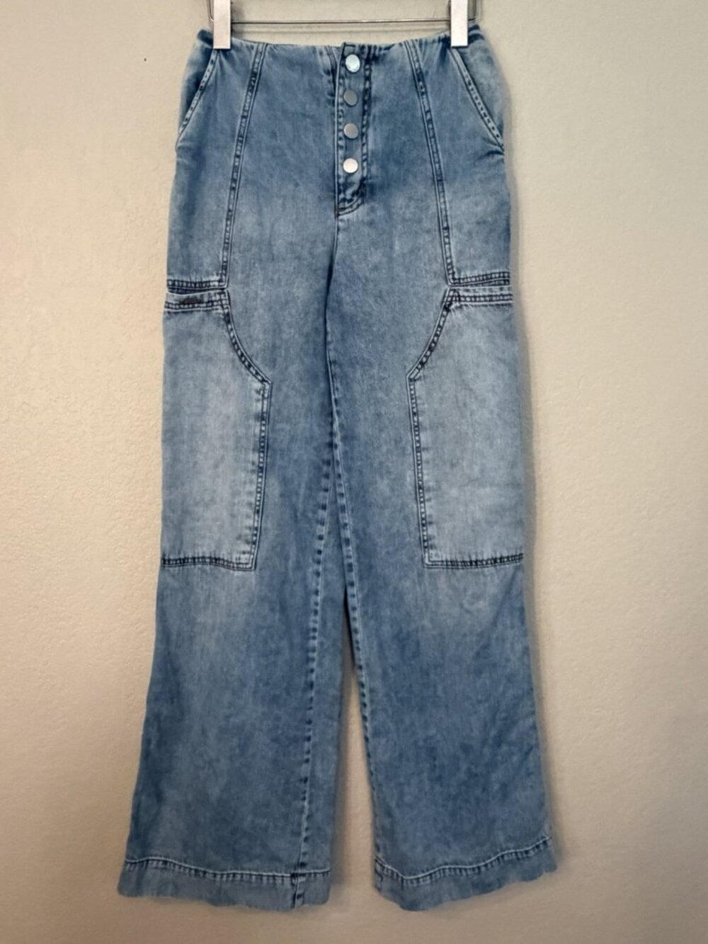 Studio F Ultra Wide Leg Blue Denim Jeans Sz 8 Button Fly